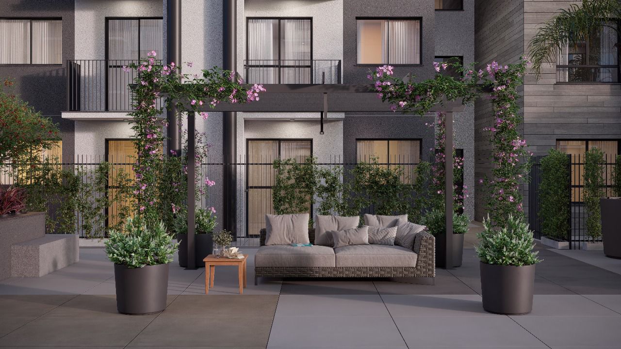 Área de descanso com pergolado